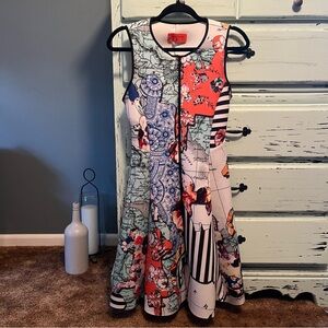 Clover Canyon Multicolor Dress with Floral and Geometric Design. Size medium.